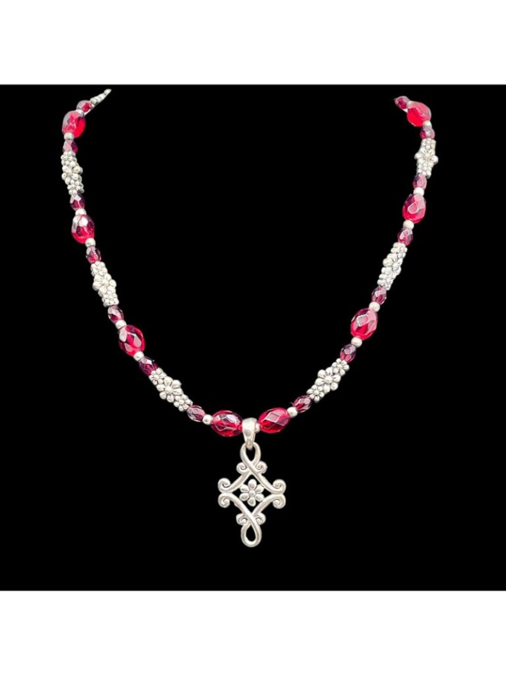 Holiday Necklace + Bracelet Set by Cookie Lee, Glass Bead Bracelet, Angel Brooch - Picture 2 of 12